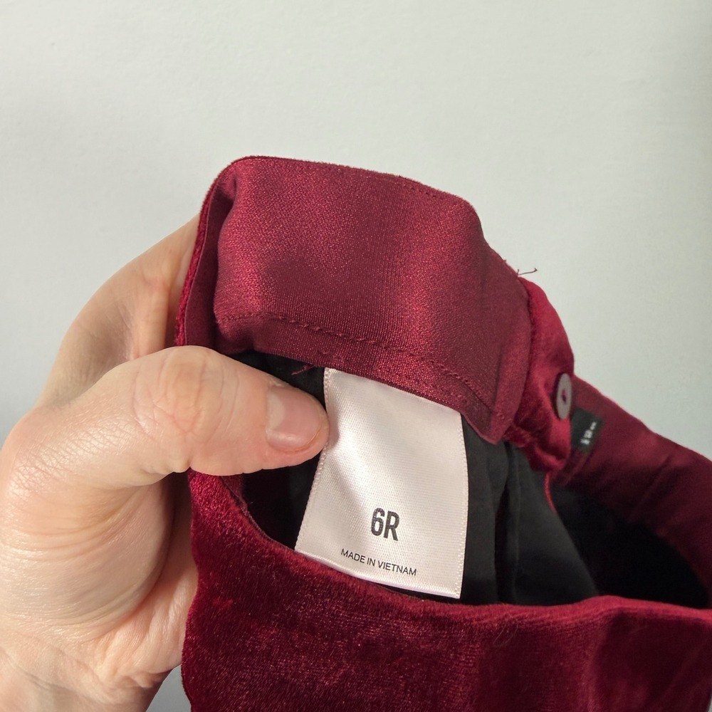Express Editor Straight Super High Rise Maroon Velvet Dress Pants Womens 6 - Picture 7 of 13